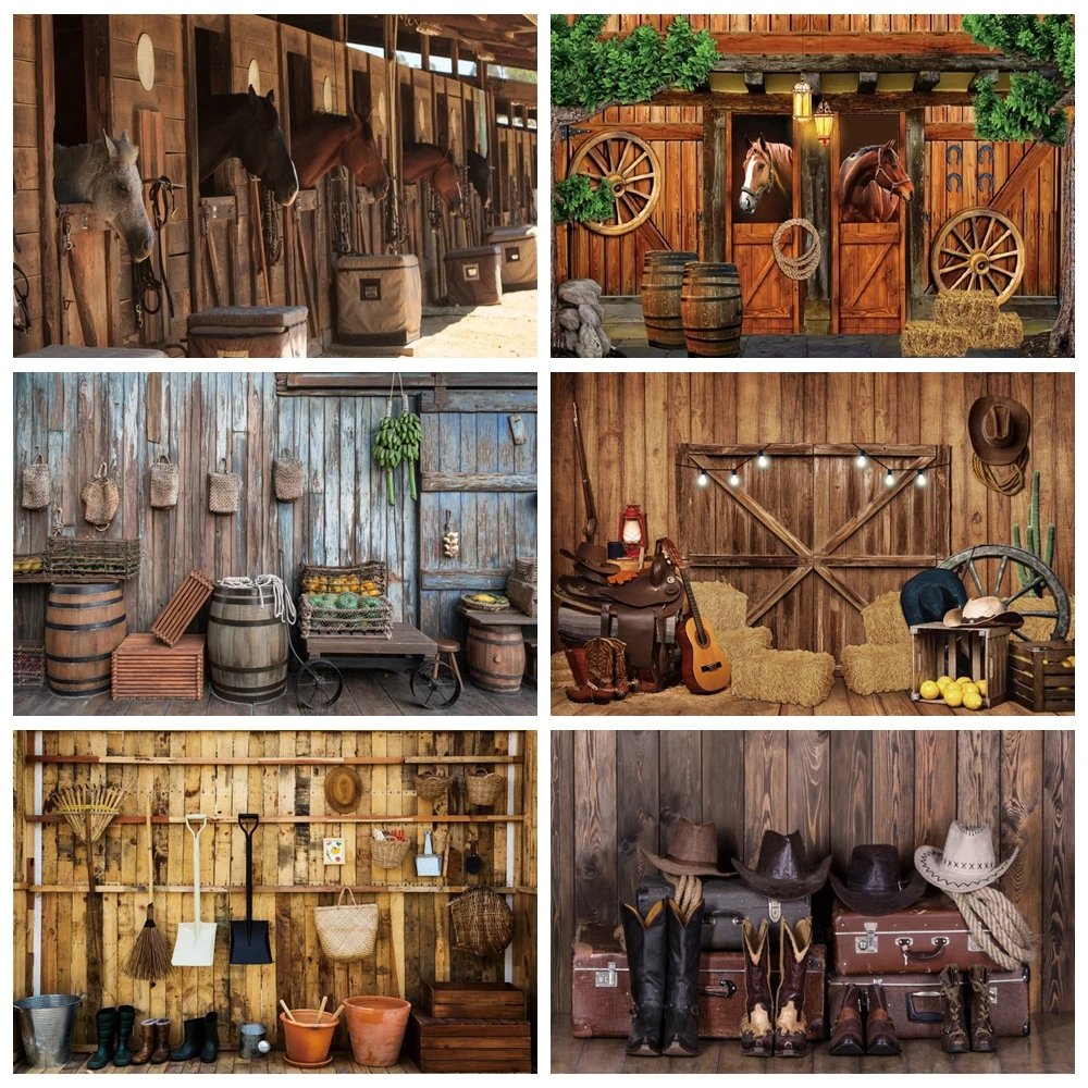 

Rustic Farm Wooden Barn Backdrop for Photography Western Cowboy Wood House Door Birthday Party Decor Portrait Photo Background