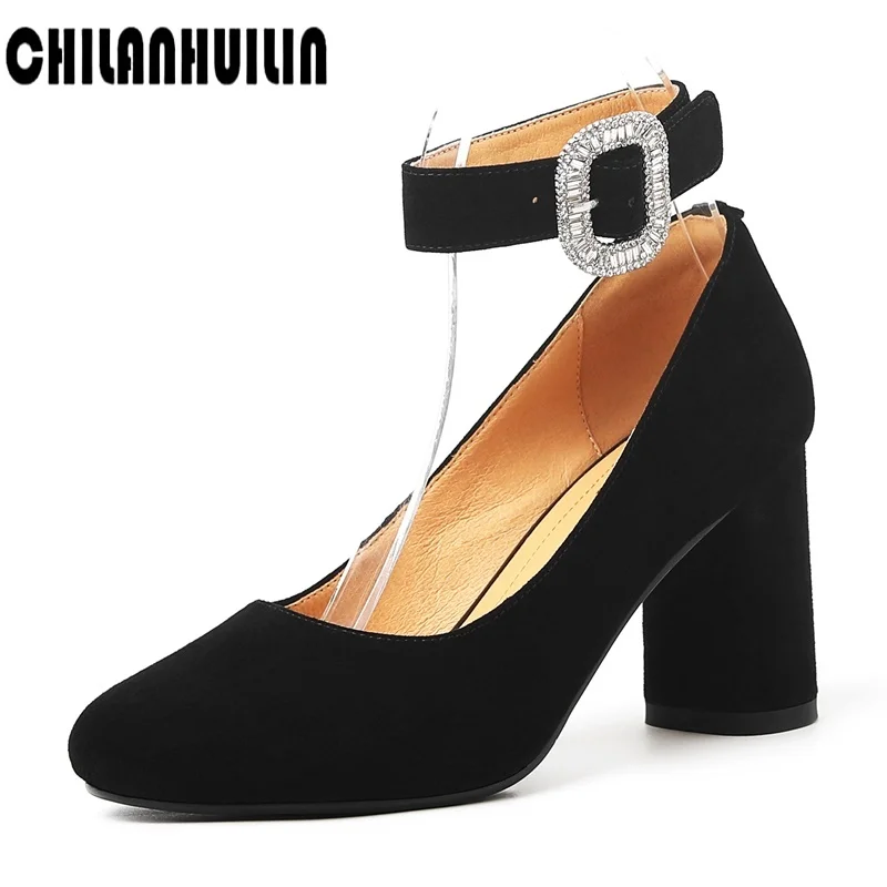 

sexy high heels genuine leather women shoes classic pumps fashion buckle pointed toe shoes woman nude pumps party basic shoes