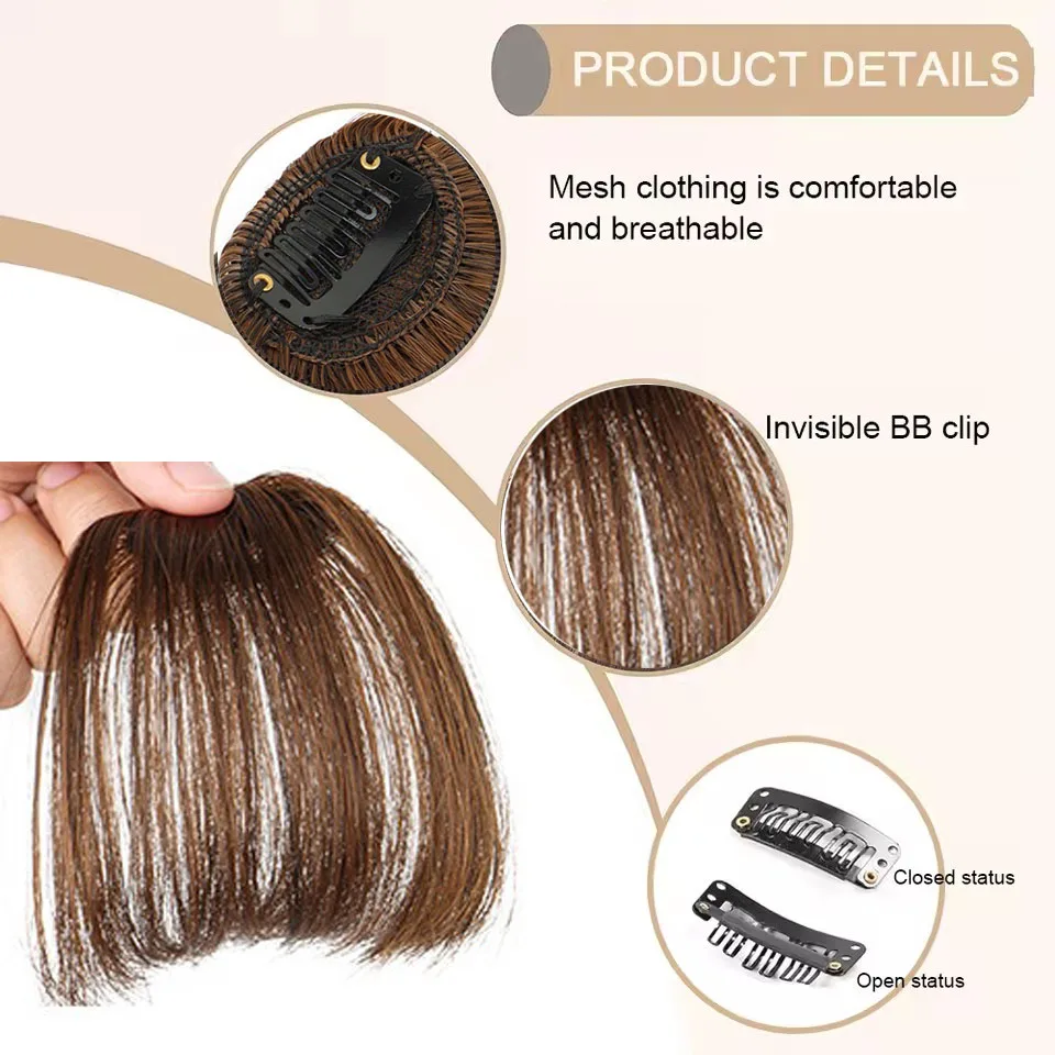 Synthetic Clip in Bangs Wispy  Hairpieces for Women Clip on Air Bangs Flat Neat Bangs Hair Extension for Daily Wear
