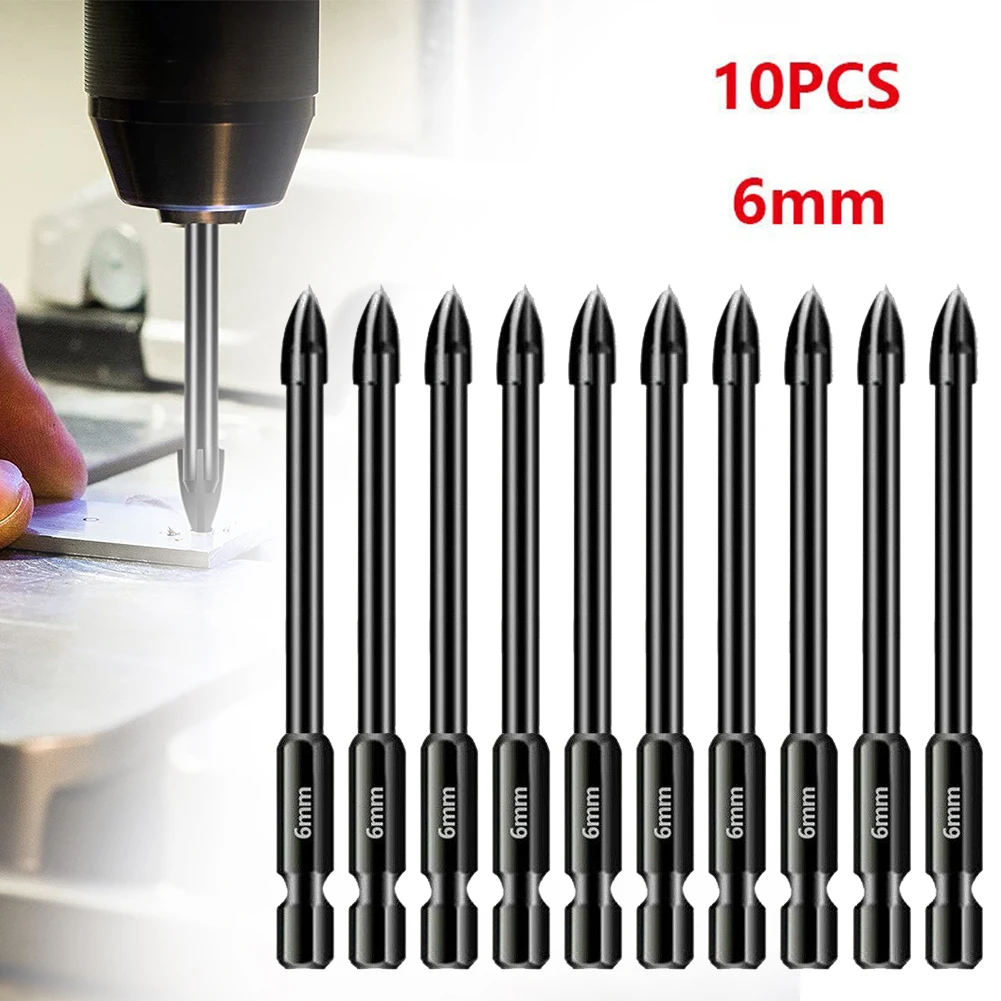 10Pcs 6mm Drill Bits Tile Tungsten Carbide Porcelain Marble Ceramic Glass Brick Hex Shank Spear Head Professional Hand Tools