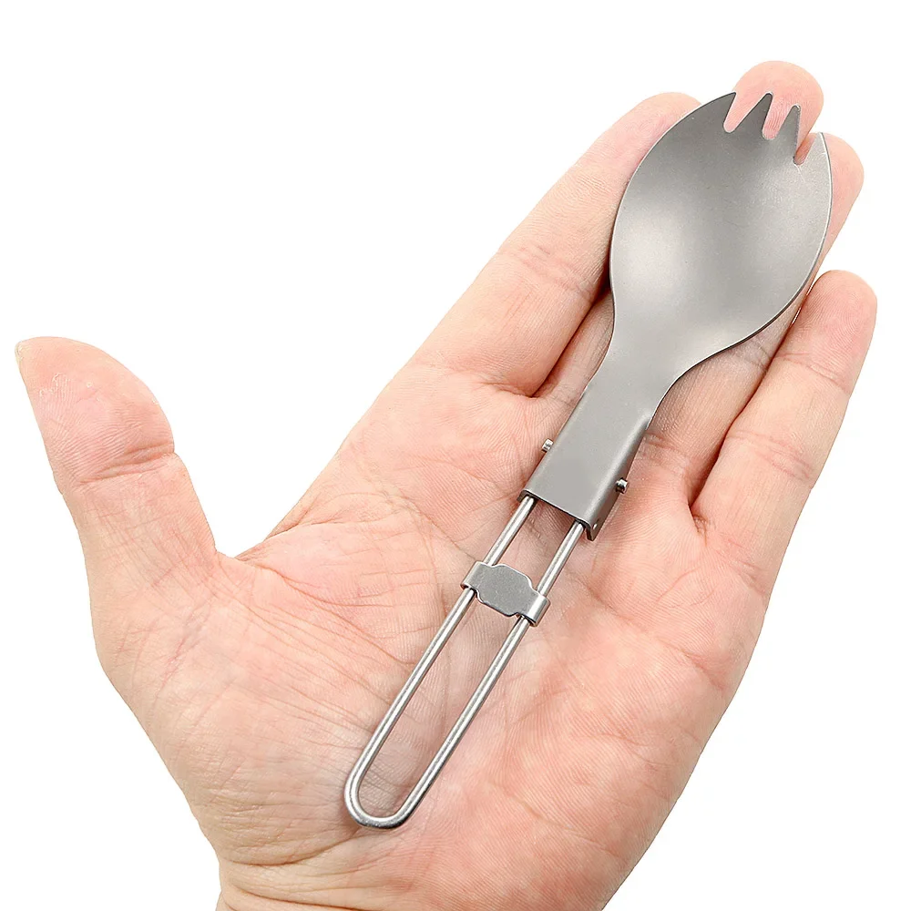 1pc-Titanium Folding Spork Outdoor Camping Supplies