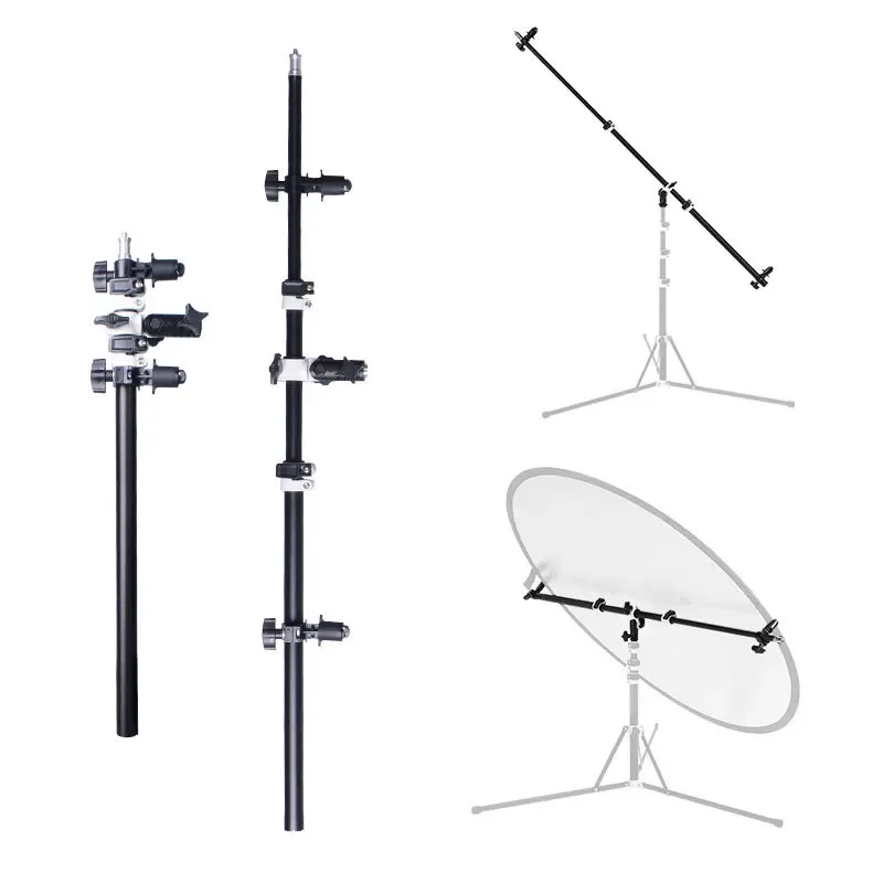 Reflector Holder Pole Telescoped Crossbar Background Support 125cm Boom Arm for Light Stand Flash Speedlite Diffuser Bracket