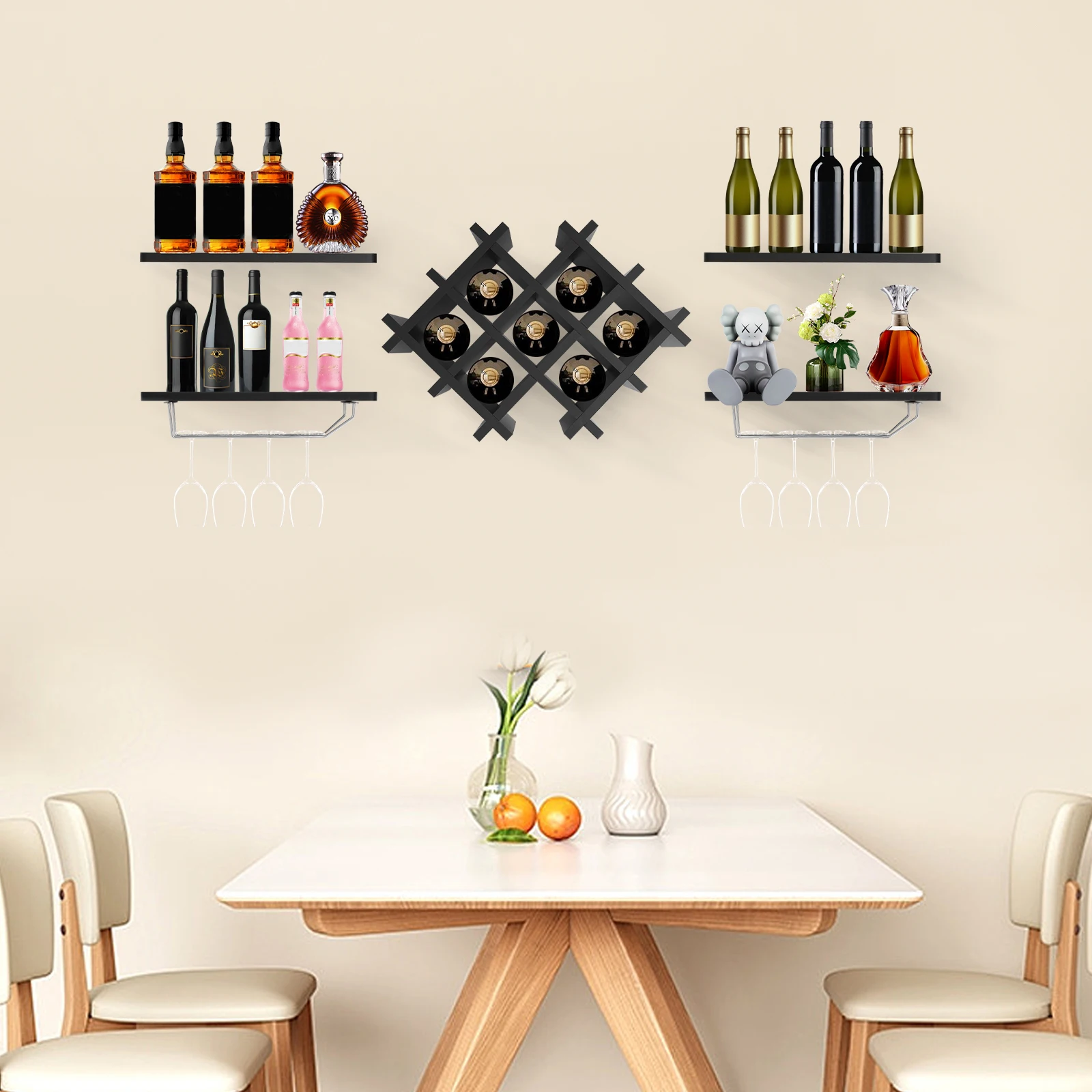5-Piece Wall-Mounted Beer Rack Black / White Strong Load-Bearing Capacity Wine Rack Eco-Friendly for Bars and Restaurants