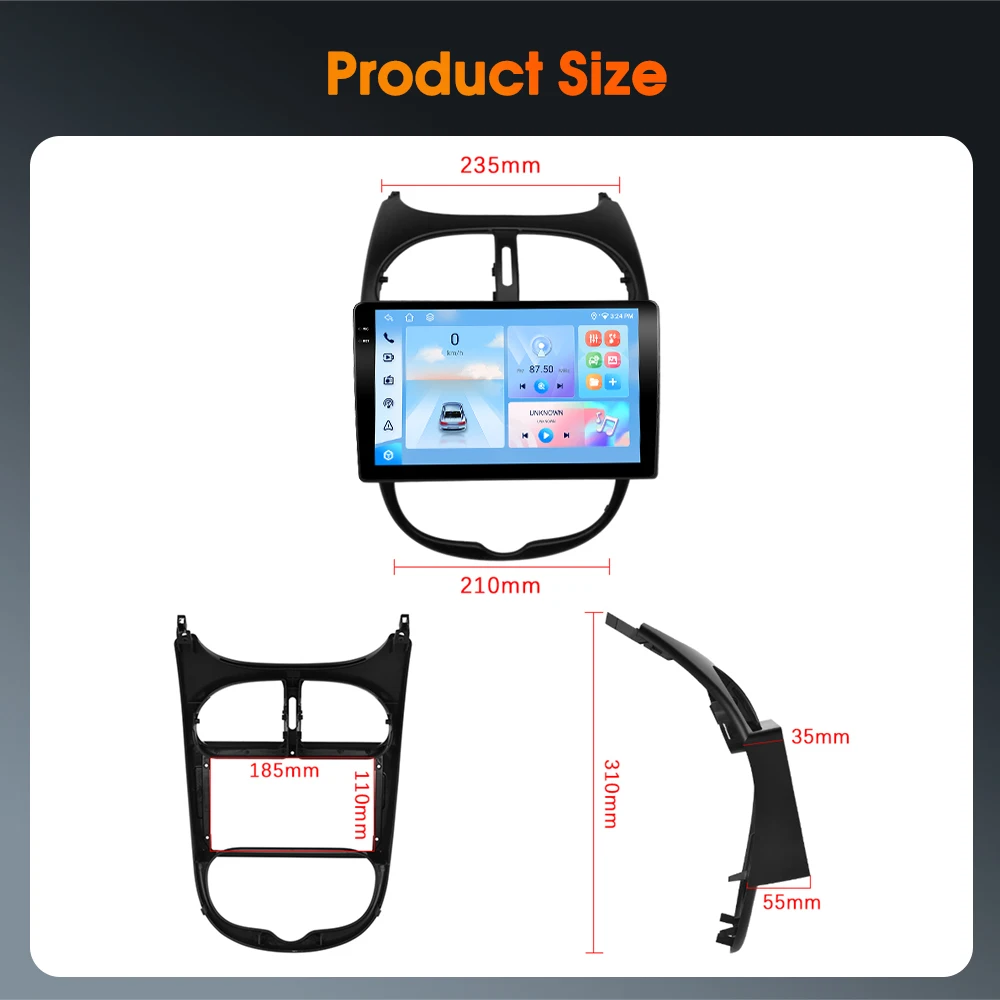 Podofo Autoradio für Peugeot 206/Peugeot 206CC/Citroen C2 2002-2010, kabelloses CarPlay, Android-Auto-Multimedia-Stereo, WIFI, GPS – Detail 17