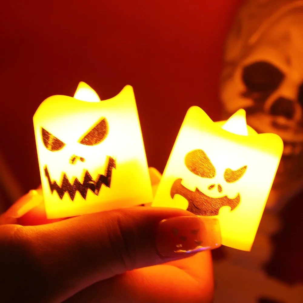 12/6PCS Halloween LED Electronic Candles Spooky Flameless Battery Operated Night Lights Halloween Wedding Party Decoration Light