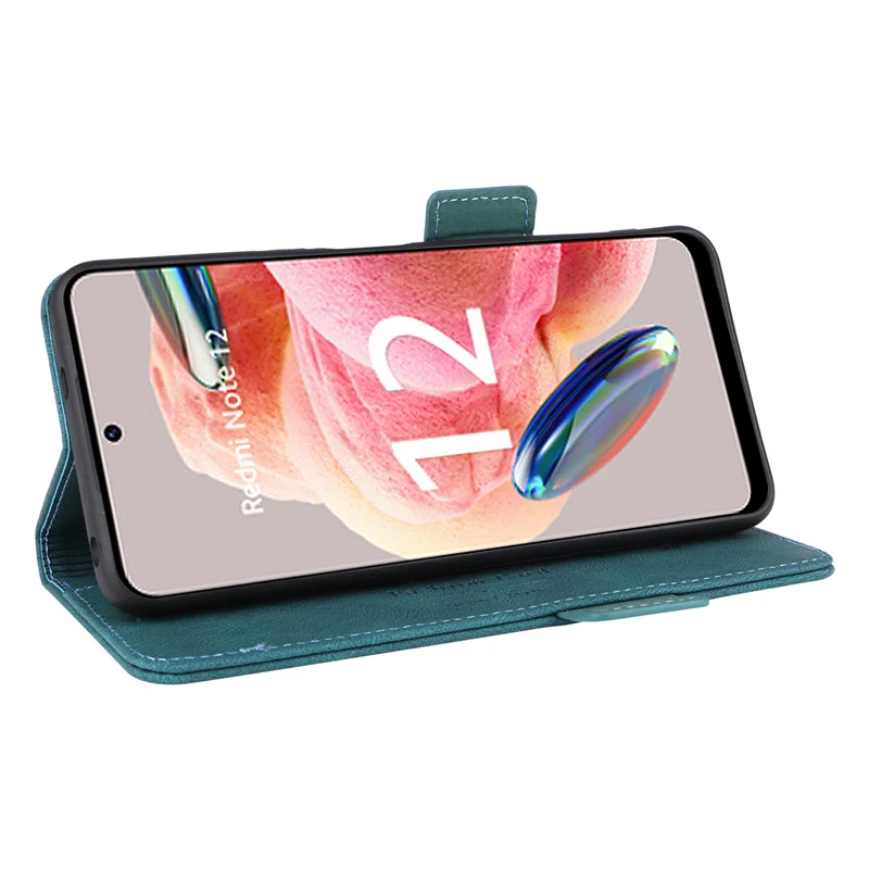 Verre trempé+Coque pour Xiaomi Redmi Note 12 4G 6.67 Case,Portefeuille  Etui Housse en Cuir Protection avec Fentes pour Cartes-Vert