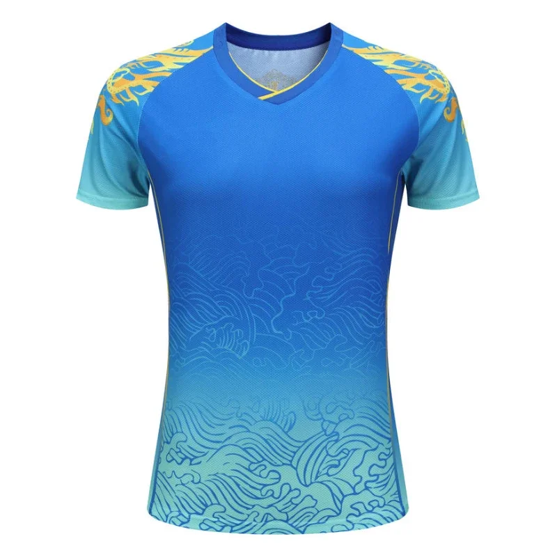 Championship Blue Table Tennis Shirt Shorts China Dragon Badminton Clothes Set Men Women Child Golf Pingpong Family Jersey
