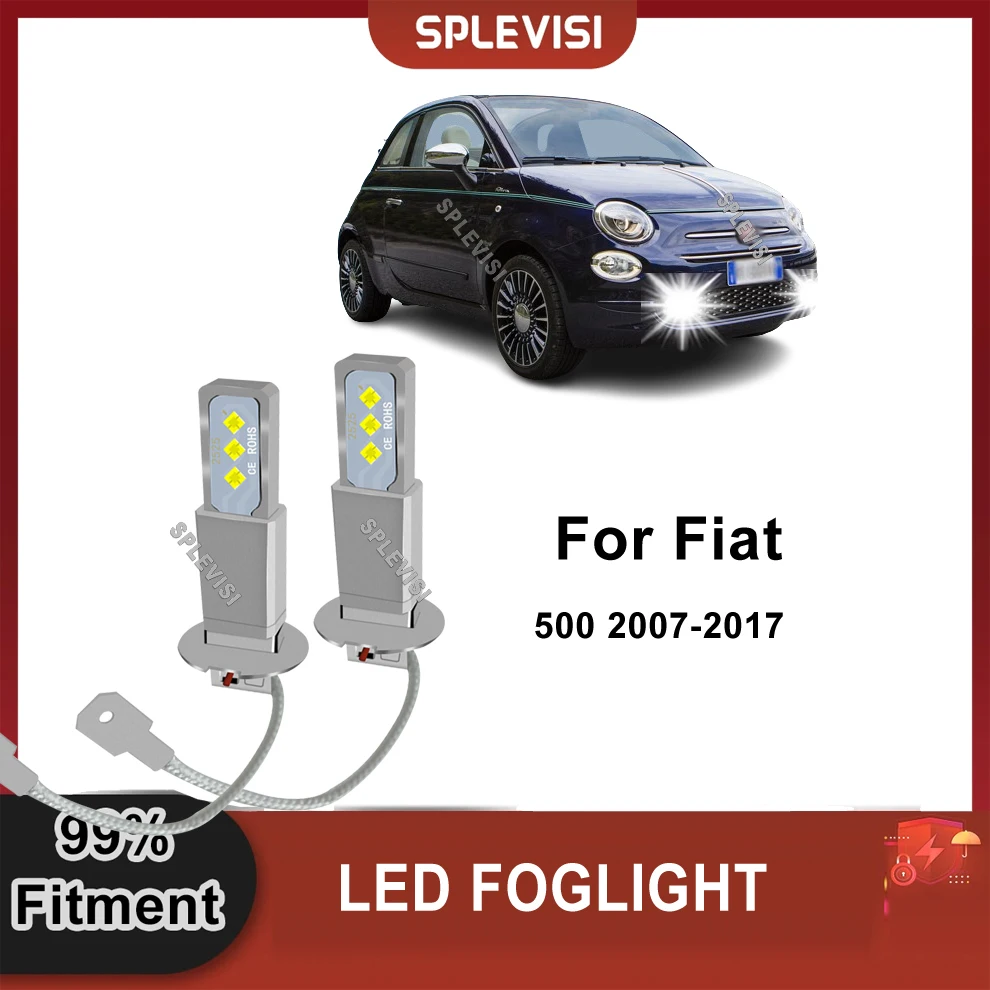 2x Front Fog Lamp Light Bulbs 6000K White Kit For Fiat 500 2007- 500C 2009-2015 Punto 1994-2010 led h3