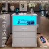 Nightstand with Charging Station and LED Lights, Large Bedside Table with 3 Storage Drawer, White Night Stand for Bedroom 4