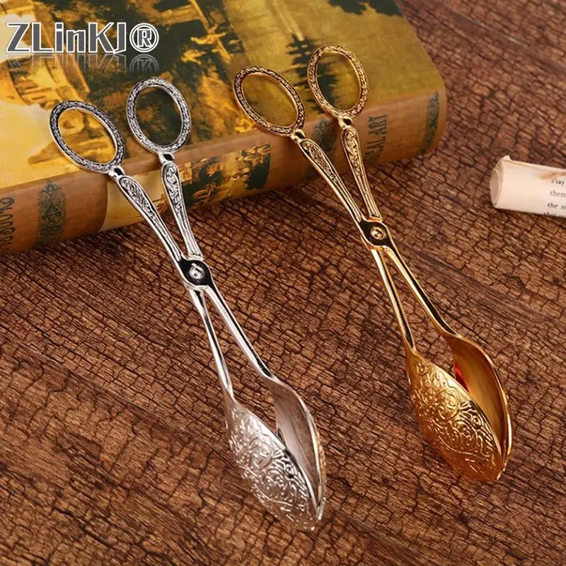 Food Tong Gold-plated Snack Cake Clip Salad Bread Pastry Clamp Baking Tool Fruit Salad Cake Clip Kitchen Utensils Wedding Decor food tongs