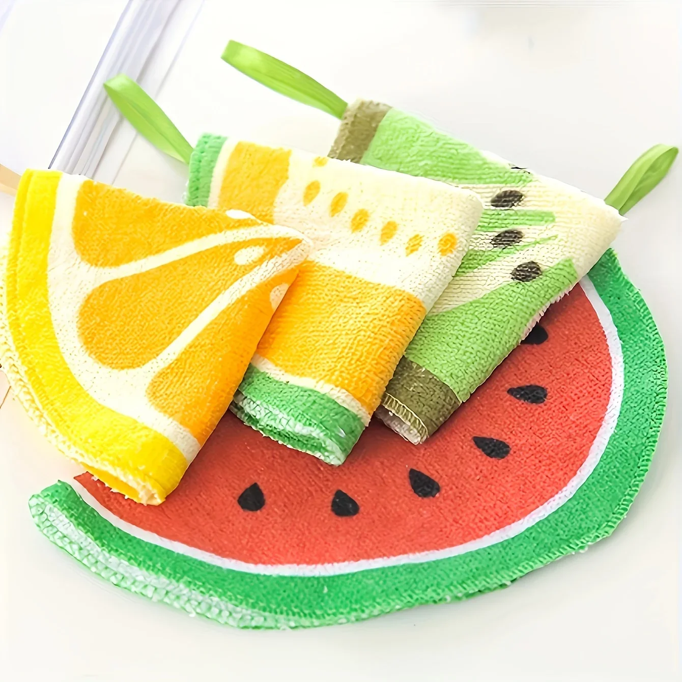 4/8/12pcs-Fruit patterned hand towel, bathroom absorbent soft towel with hanging ring, bathroom supplies