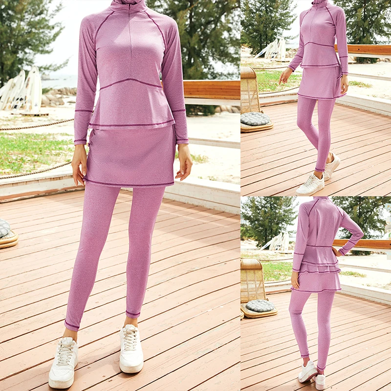 New burkini Muslim Women's swimsuit Pink sports outdoor three-piece Swimsuit cap Swimsuit skirt pants cover sunblock