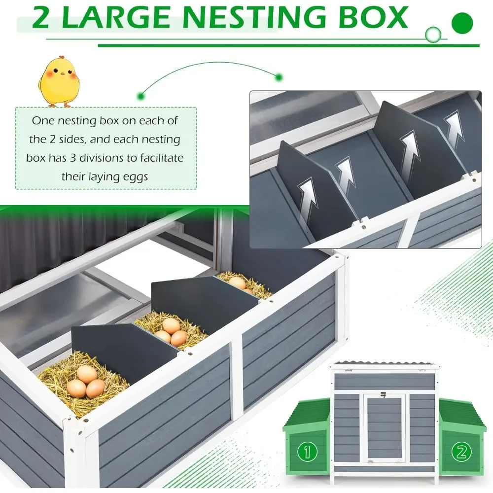 Chicken Coop, 56" Large Wooden Chicken Hutch with 6 Nesting Boxes, Outdoor Hen House Chicken Cages 3