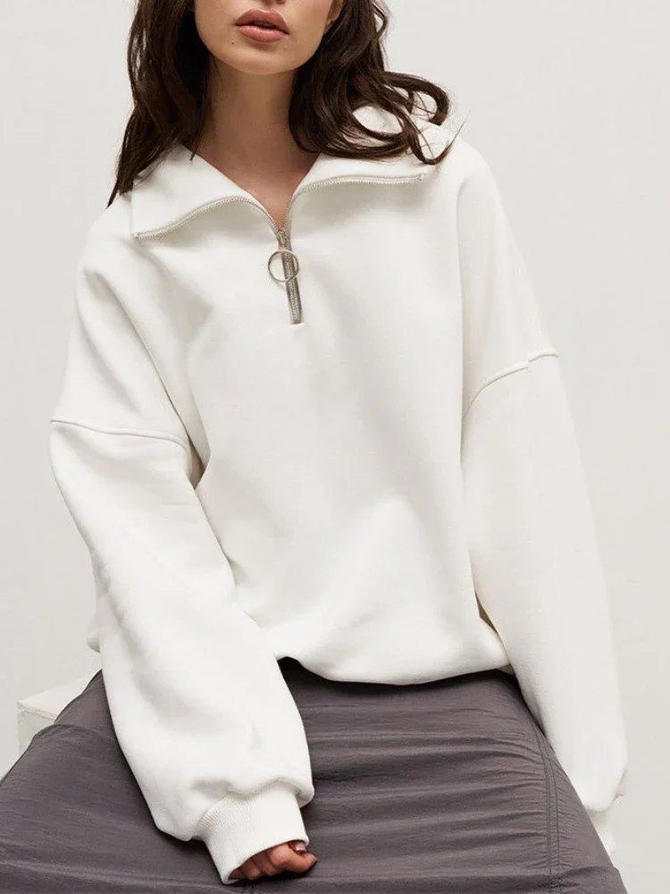 

Женский свитер на молнии, новинка, однотонные свободные модные вязаные свитера для женщин, толстая осенне-зимняя Женская водолазка с длинным рукавом 2024