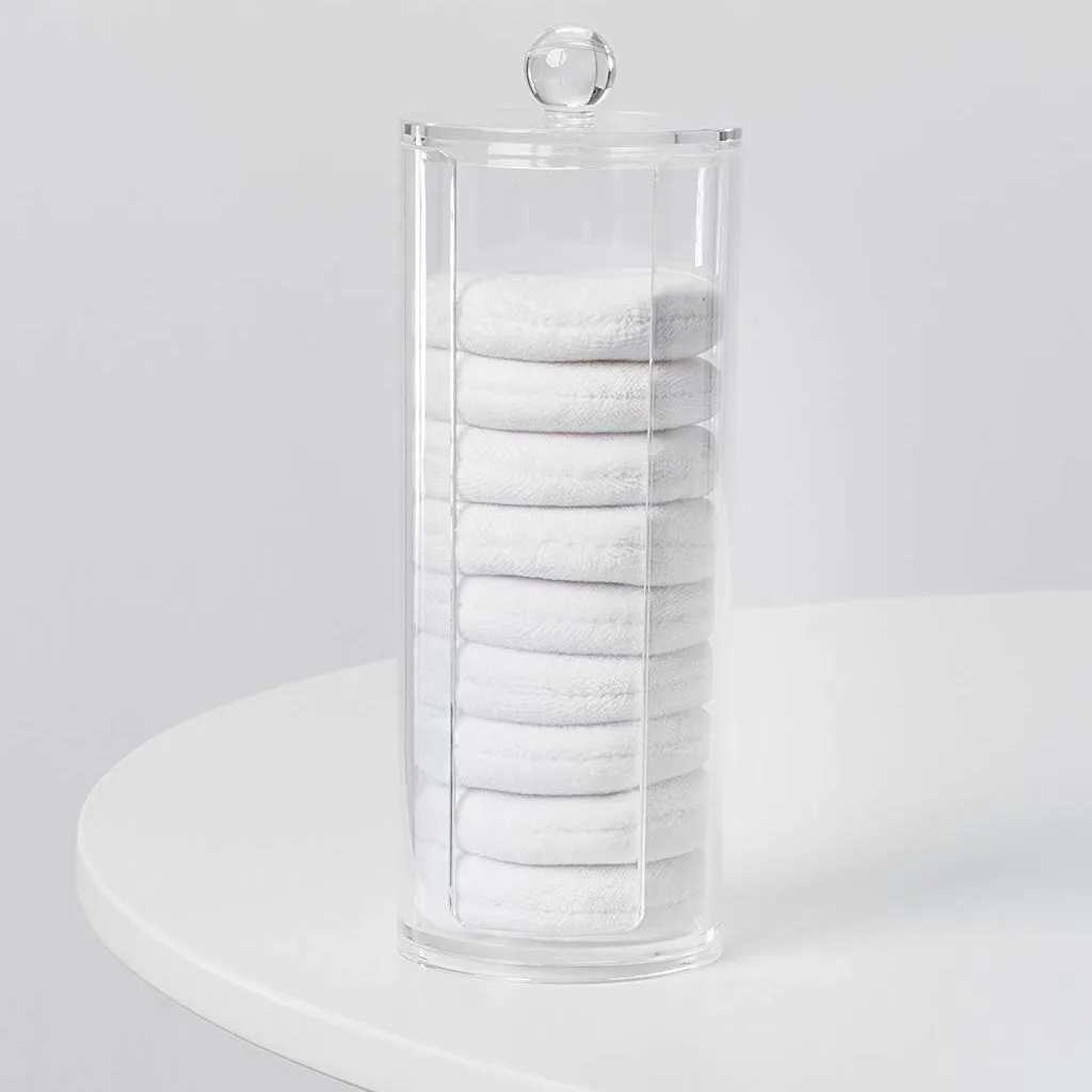 Cosmetic Organizer Compactor Transparent Container Make-Up Discs Diam 7.5 X 20h Cm Tube Organizer With Lid Home Appliance 2