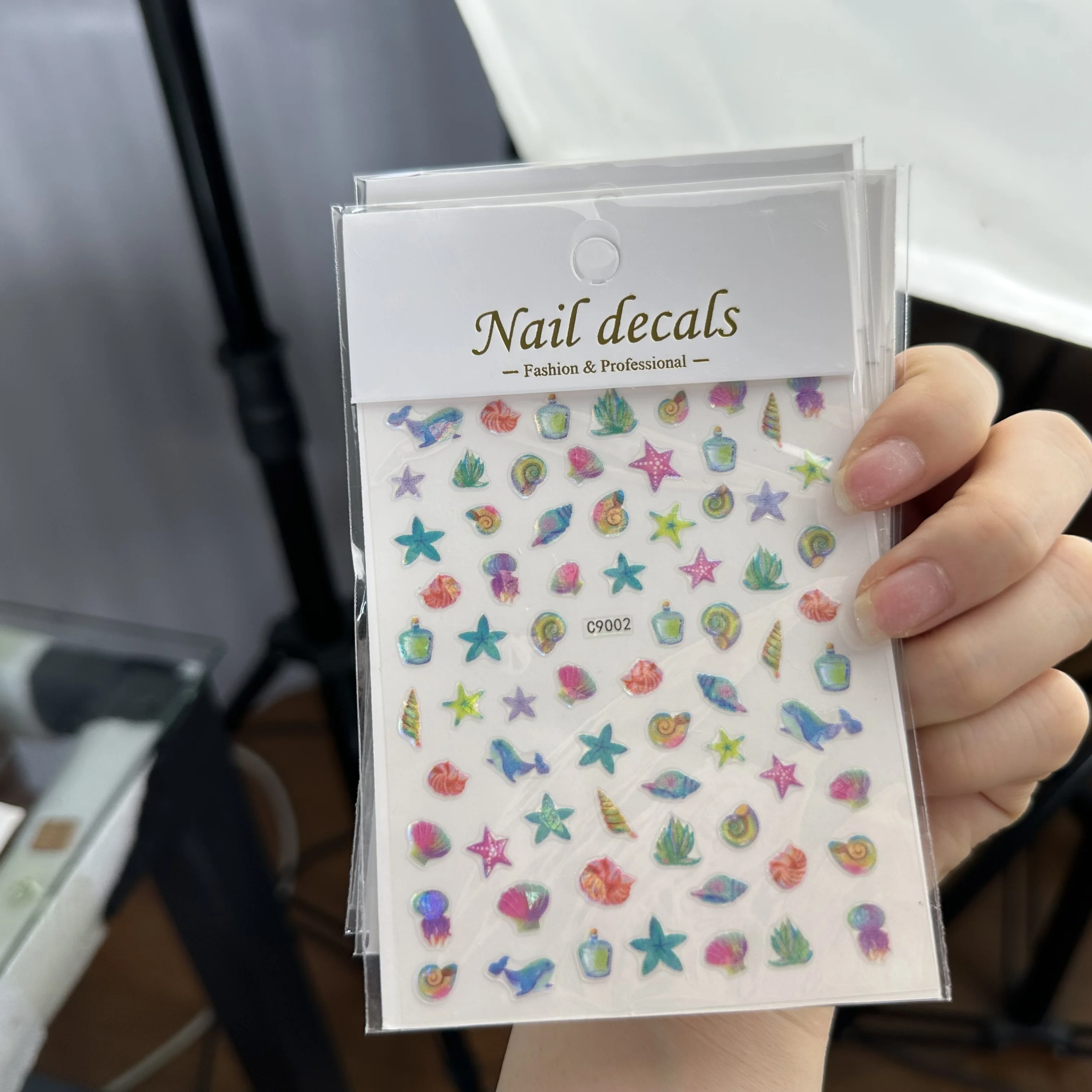 

1pcs Summer Ocean Theme holographic Laser Nail sticker Starfish Shell Dolphin Blue Whale Self Adhesive Nail Decorations Decals