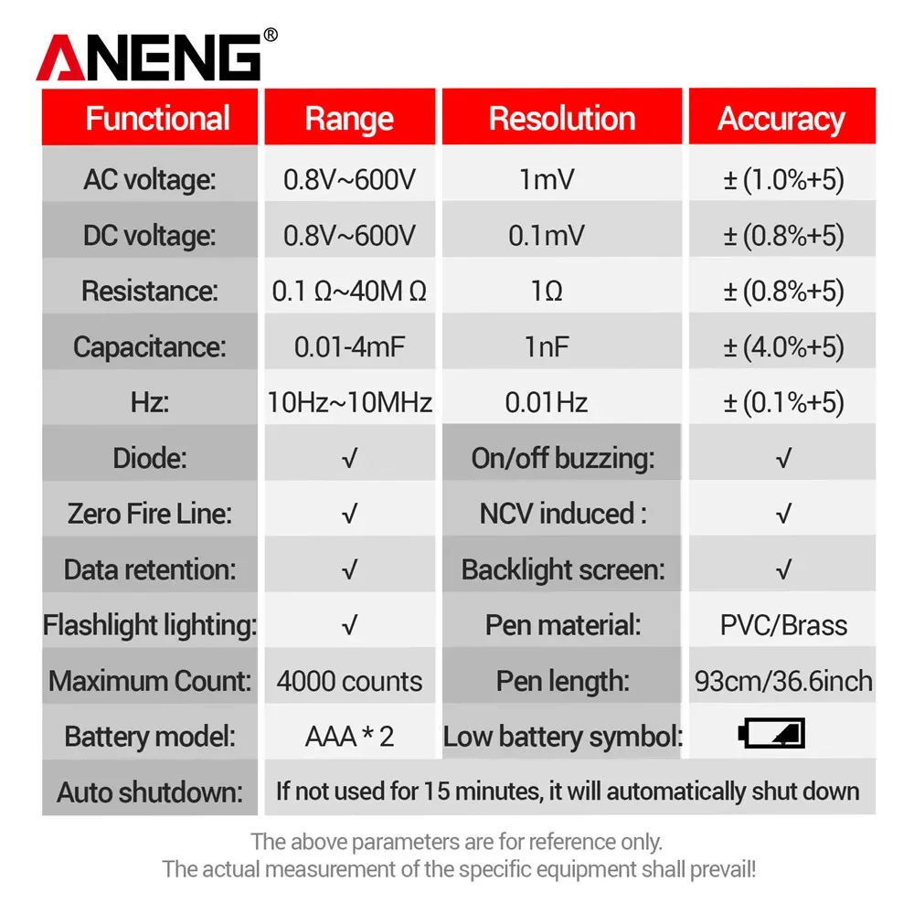 ANENG A3006 Digital Multimeter AC/DC Voltage Tester