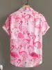 Men's Hawaiian Flamingo Print Shirt Button Down Short Sleeve Casual Shirt 3
