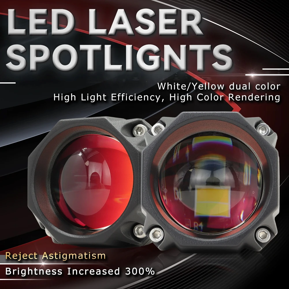

2.5" LED Laser Spotlights car headlights High Beam LED Projector Lens 12V Car Accessories dual color flash Work Light Motorcycle