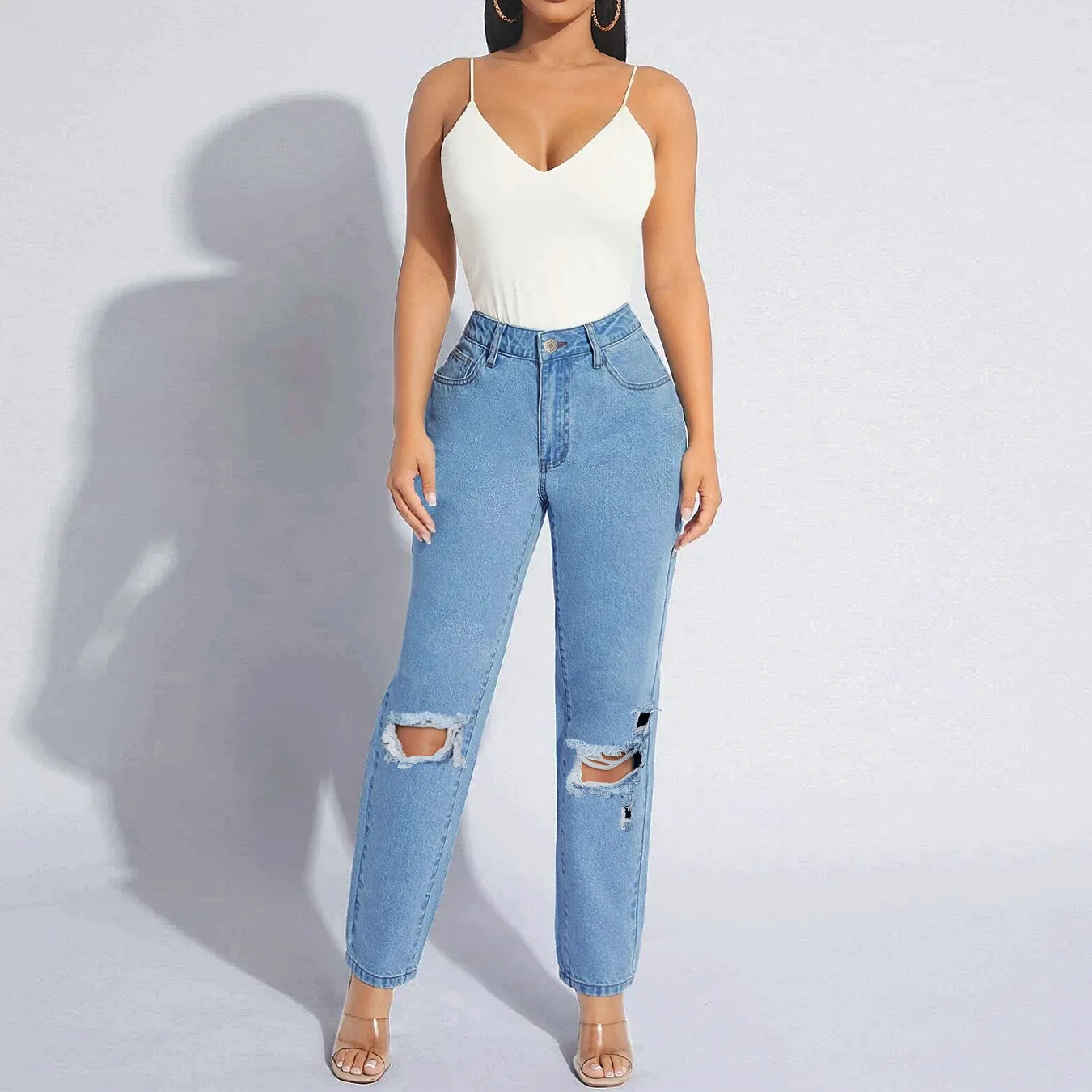 

2023 Summer New Women's Ripped Denim Pants Street Fashion Casual Jeans