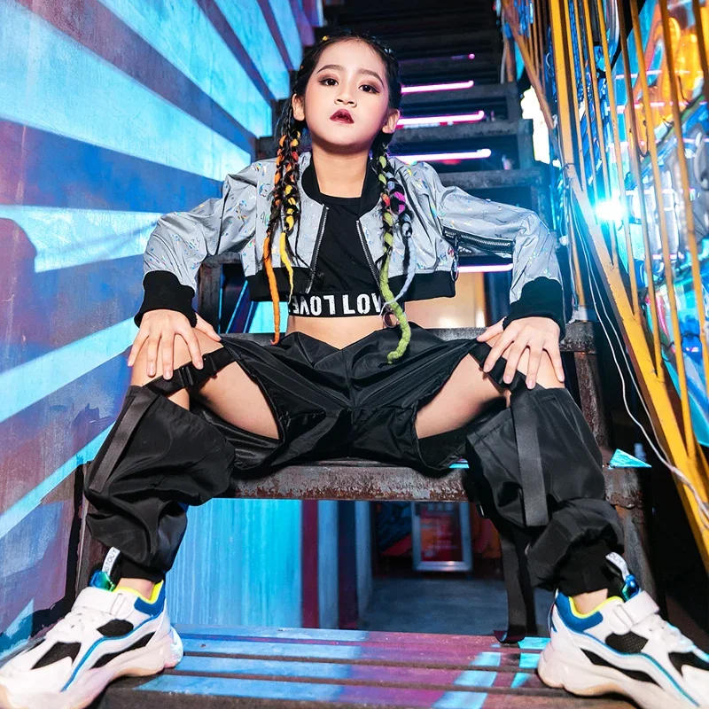 

2023 Girls Jazz Dance Costume Hip Hop Performance Clothes Crop Tops Vest Pants Kids Kpop Concert Stage Outfit Rave Wear BL10040