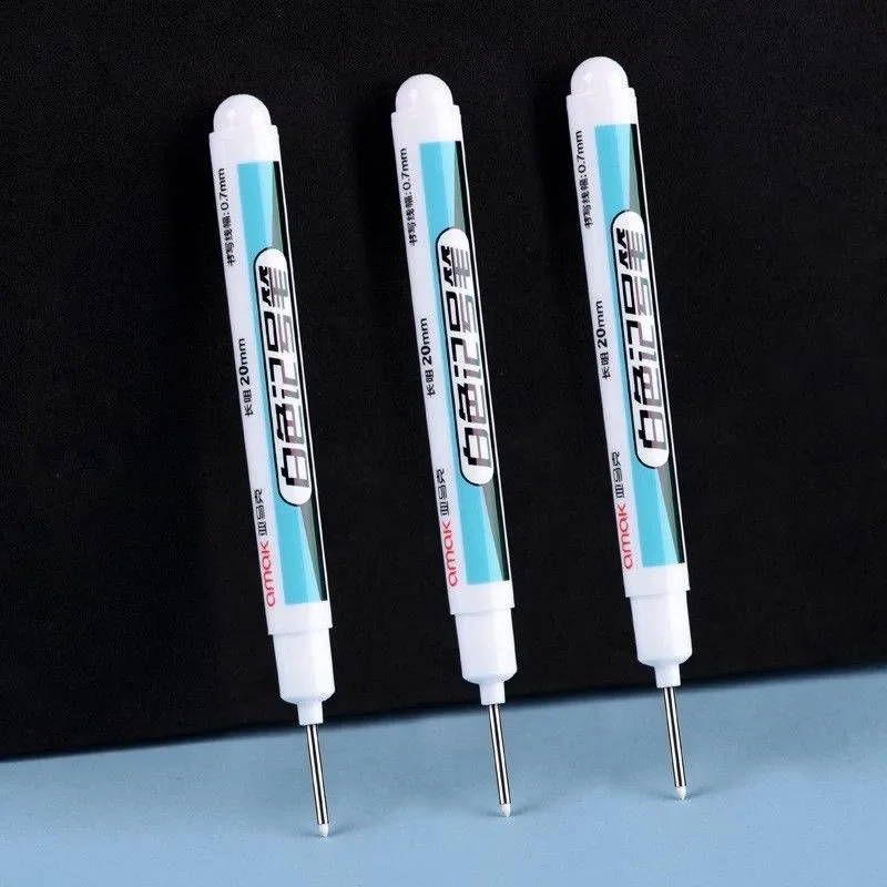 1/2/3/4PCS White Long Head Markers, 0.7MM Multi-Surface Deep Hole Markers, Long Nib, for Construction, Crafts More 5