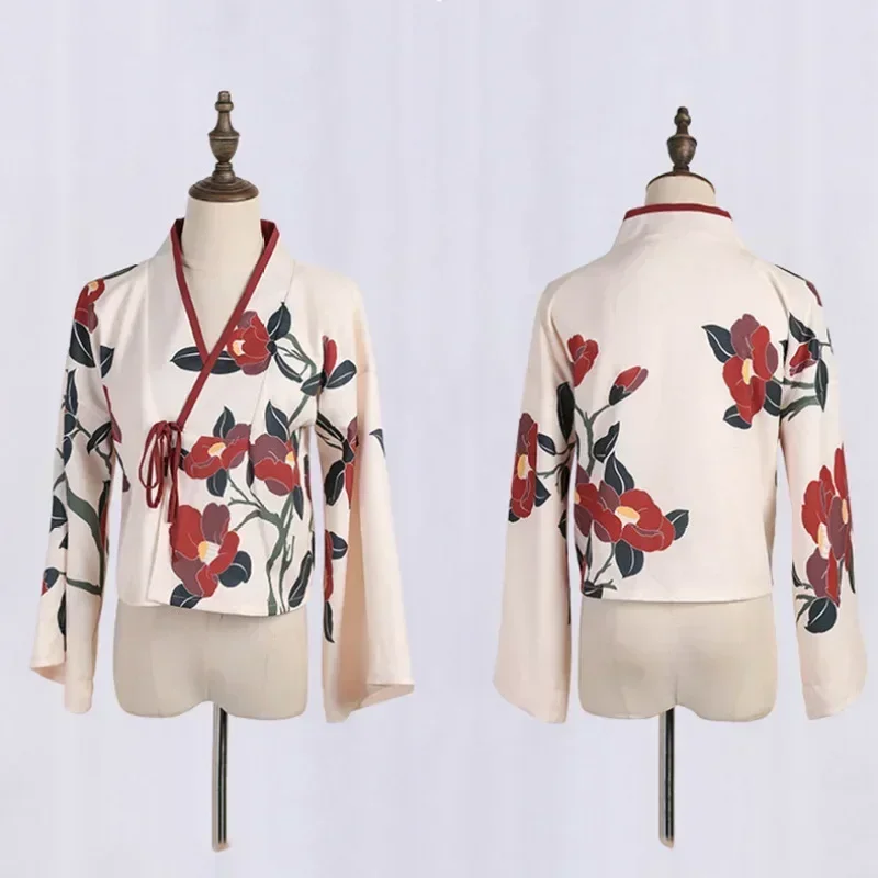 Japanese Style Floral Print Dress Long Kimono Skirt Kawaii Clothing Girls Party Robe Set Vintage Costume Asian Cosplay Women japanese kimono