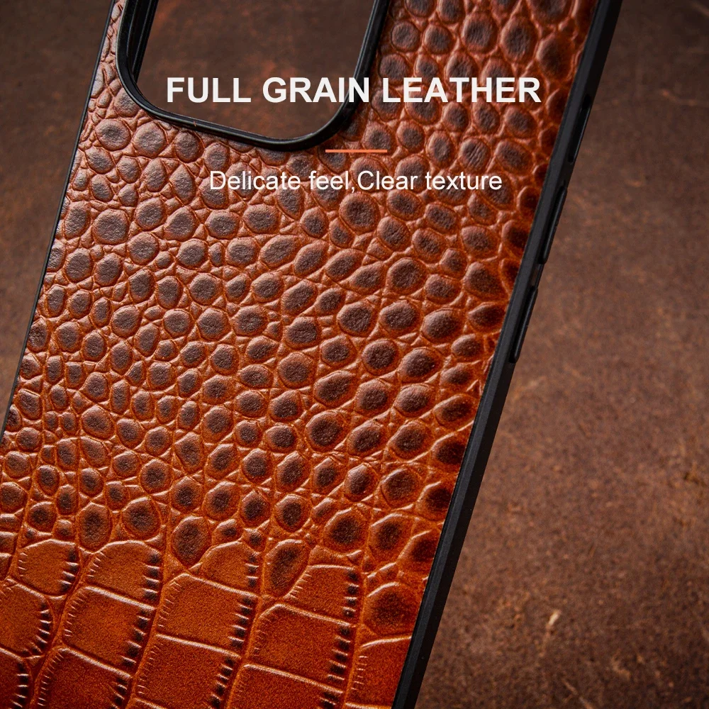 Premium Genuine Leather Cowhide Phone Case - Elegant Protective Back Shell Cover
