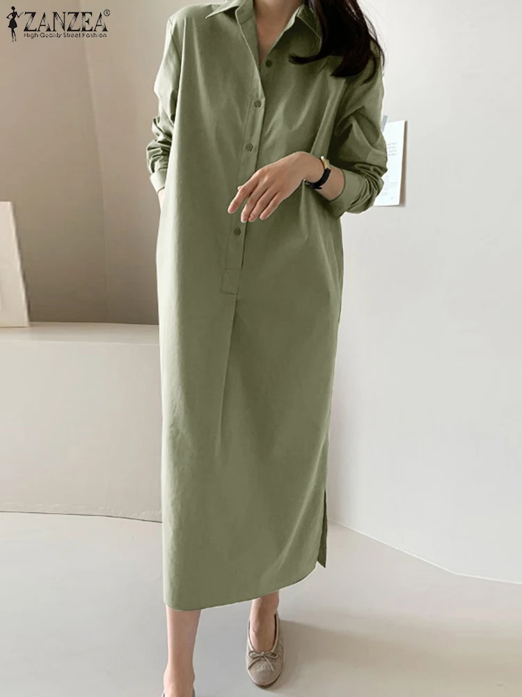 

ZANZEA Fashion Button Down Dress Vintage Solid Vestidos Long Sleeve Lapel Neck Sundress Woman Elegant Party Dresses Oversized