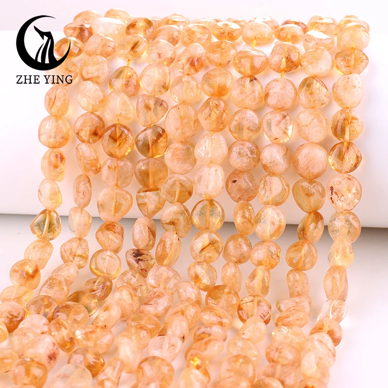 Zhe Ying Genuine Citrine Nuggets Stone 8-10mm Loose Irregular Natural Gemstone Beads for Jewelry Making Bracelet DIY Accessories