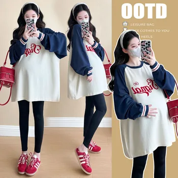 Maternity Sweatshirt 2025 New Spring And Autumn Loose Plus Size Crew Neck Long Sleeve Letter Print Casual Simple Fashion