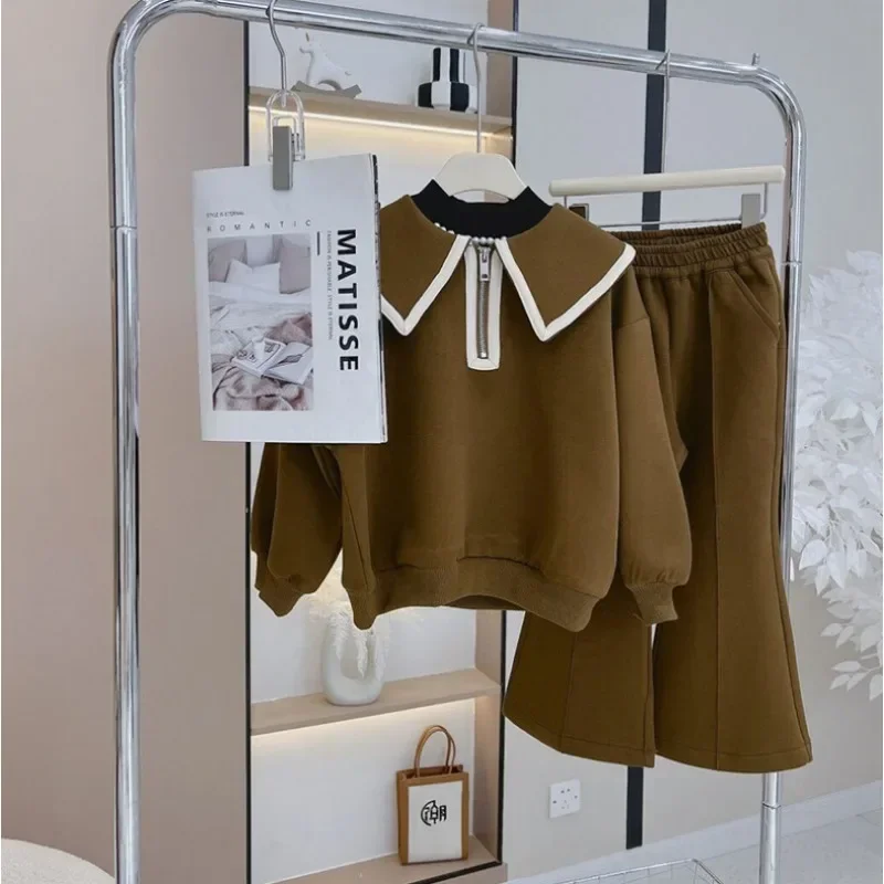 Children's Clothing Sets kids clothing set girls clothing set Lapel Long Sleeve Top + Wide Leg Pants 2 Pcs Sets Kids Boutique Clothes for Girls 3 To 7 Years