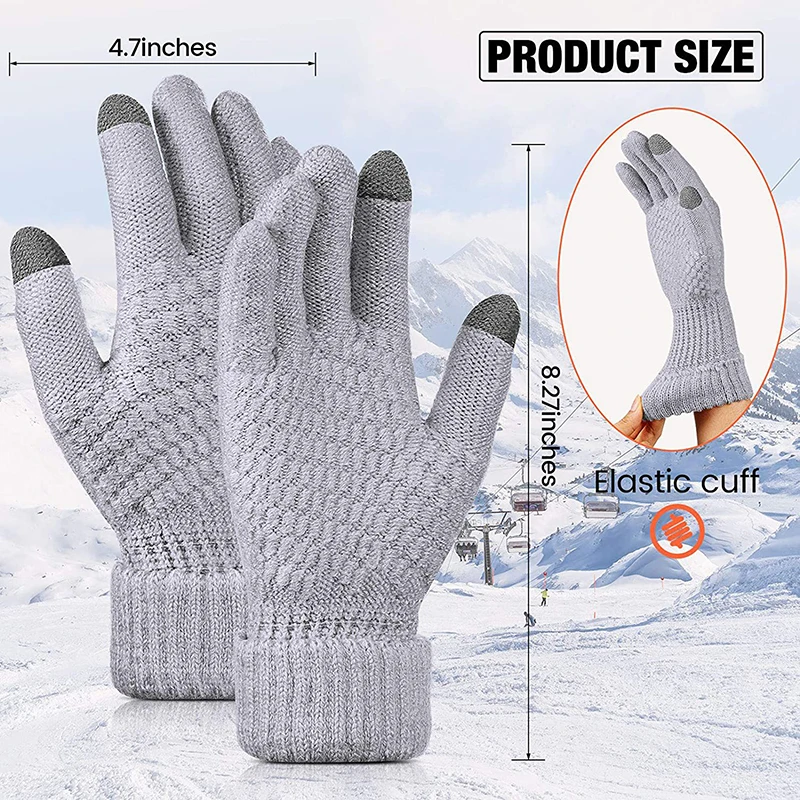 

New Women Plush Thicken Touch Screen Gloves Adult Soft Warm Fleece Lined Knit Gloves Female Elastic Cuff Texting Gloves Unisex