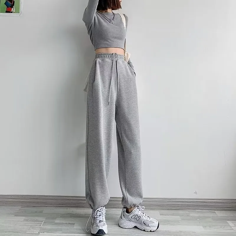 

Y2k Korean Sweatpants Women Baggy Harem Pants Wide Leg Sweat Pants Oversized Harajuku Joggers Woman High Waisted Grey Trousers
