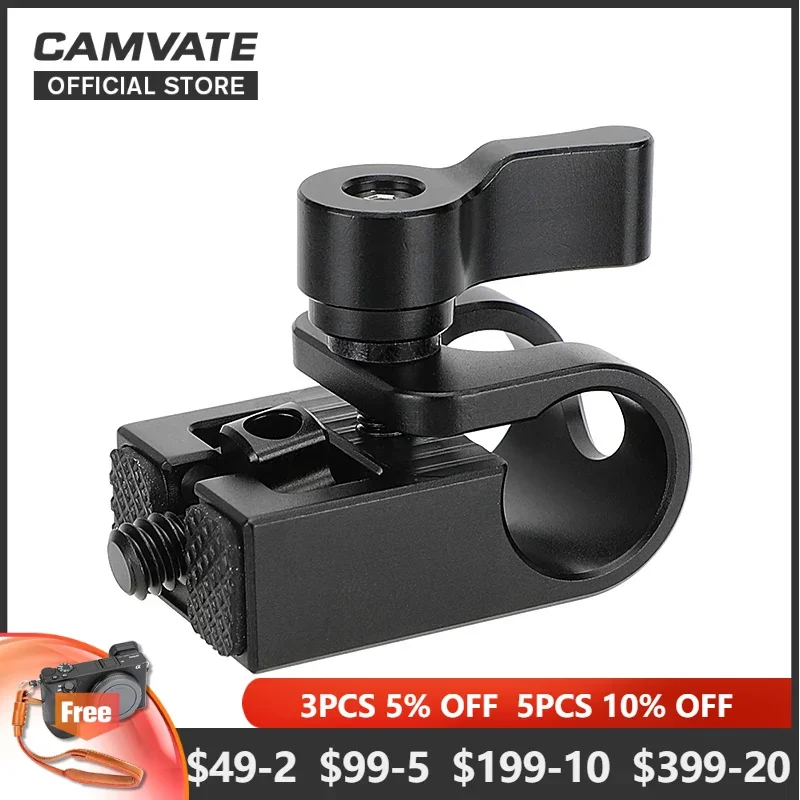 

CAMVATE 15mm Single Rod Clamp Bracket with 1/4"-20 Thumb Screw Mount For DSLR Camera / Monitor Cage Rig, 15mm Rod Support System