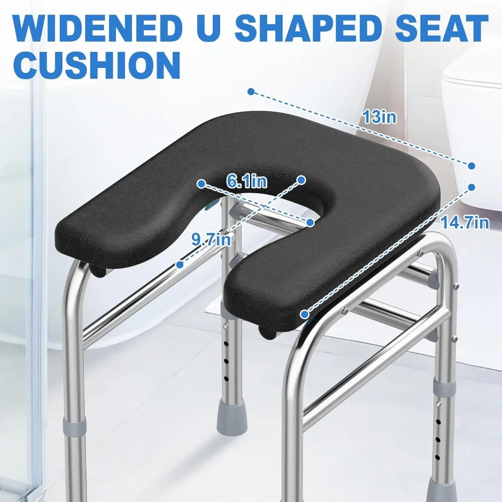 U-Shaped Shower Chair with Thick Padded Cushion, 400LBS Stainless Steel Shower Seat for Inside Shower, Adjustable Bath Chair 3