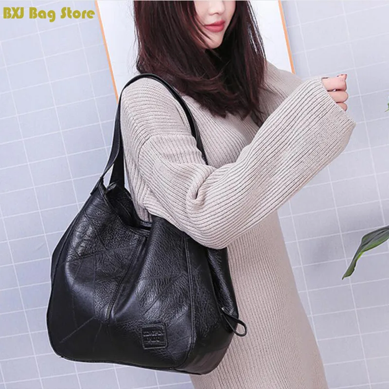 

Europe and the United States Retro Soft Leather Handbag New Bag Women's Large Capacity Simple Shoulder Bag Multi-layer Tote Bag