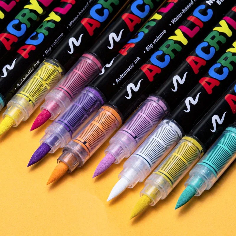 3Pcs Acrylic White Marker Brush Pens Black Paint Art Markers for Rock Painting Stone Ceramic Glass Wood Tire Fabric Metal Canvas 5