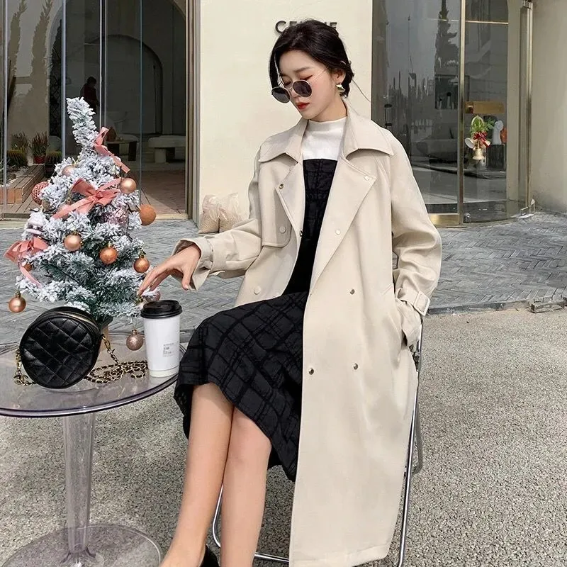 White Windbreaker Women's 2022 Autumn New Korean popular British Style Double breasted Trench Coat Female Jacket Belt Coat W669