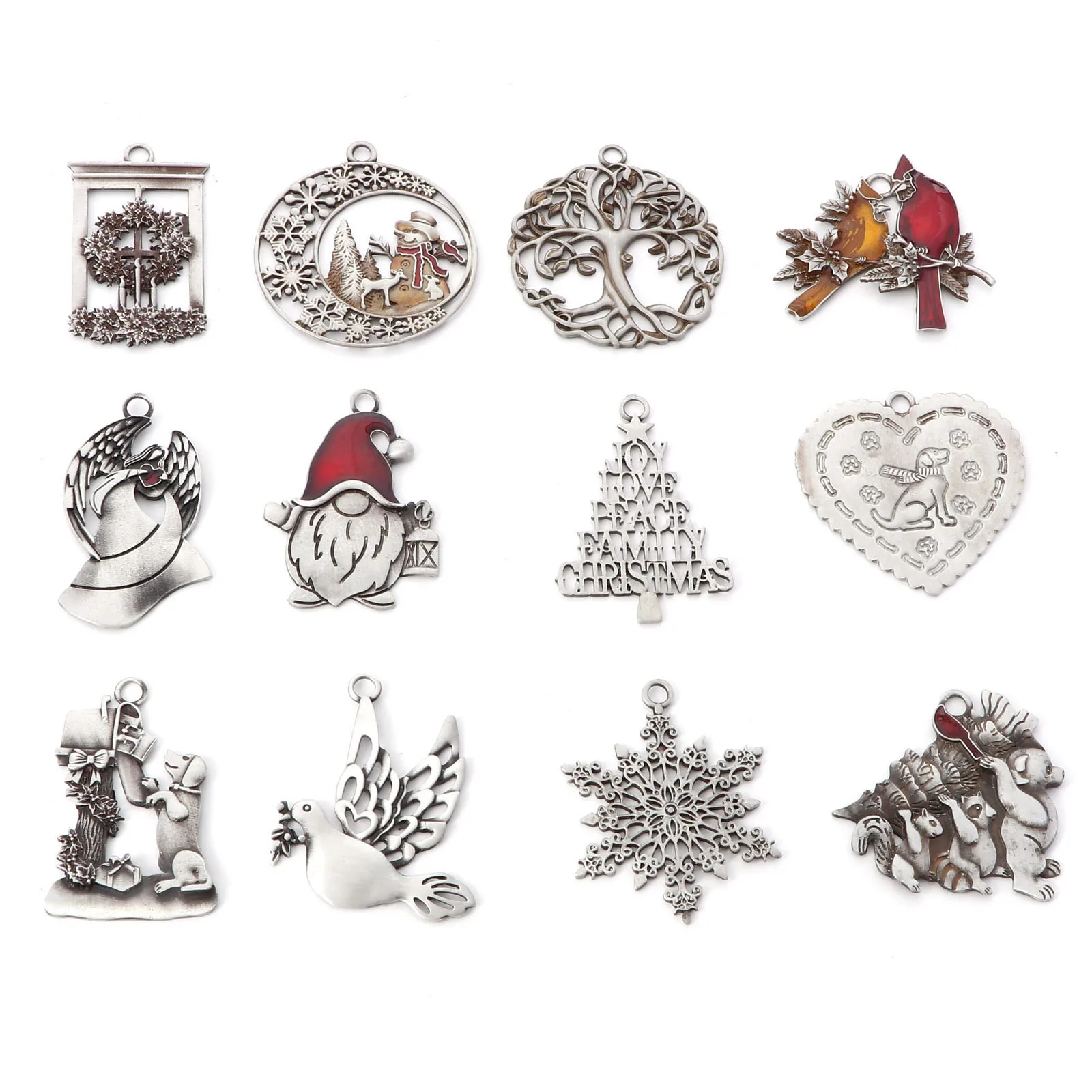 

1PC Vintage Christmas Tree Heart Hanging Decoration Antique Silver Color Metal Pendant DIY Window Curtains Home Garden Car Decor