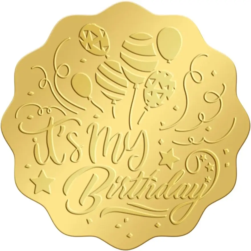 

50mm Gold Embossed Envelope Seals Stickers It’s My Birthday 100pcs Adhesive Embossed Foil Seals Stickers Label for Wedding