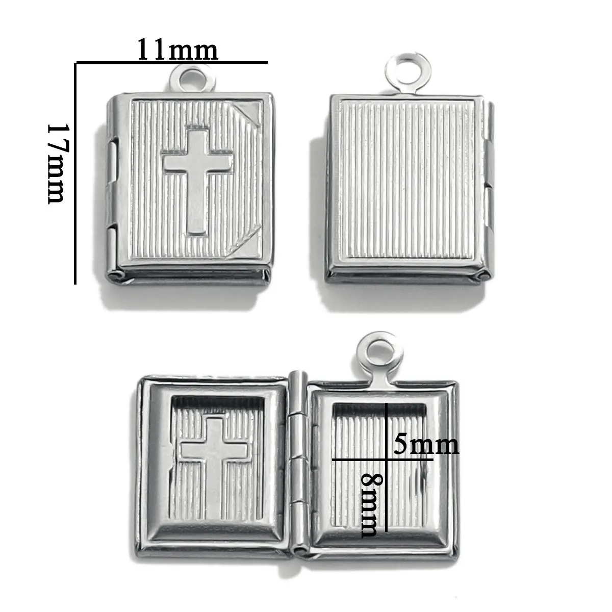 Stainless Steel Rectangular Phase Box Pendant Retro Envelope Pendant DIY Creative Necklace Accessories 6