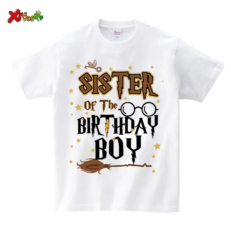 Magic Broom Wizard Birthday Boy Shirt Family Matching Outfits Personalized Name Shirts Kids 9th Birthday Party Children Outfits 3