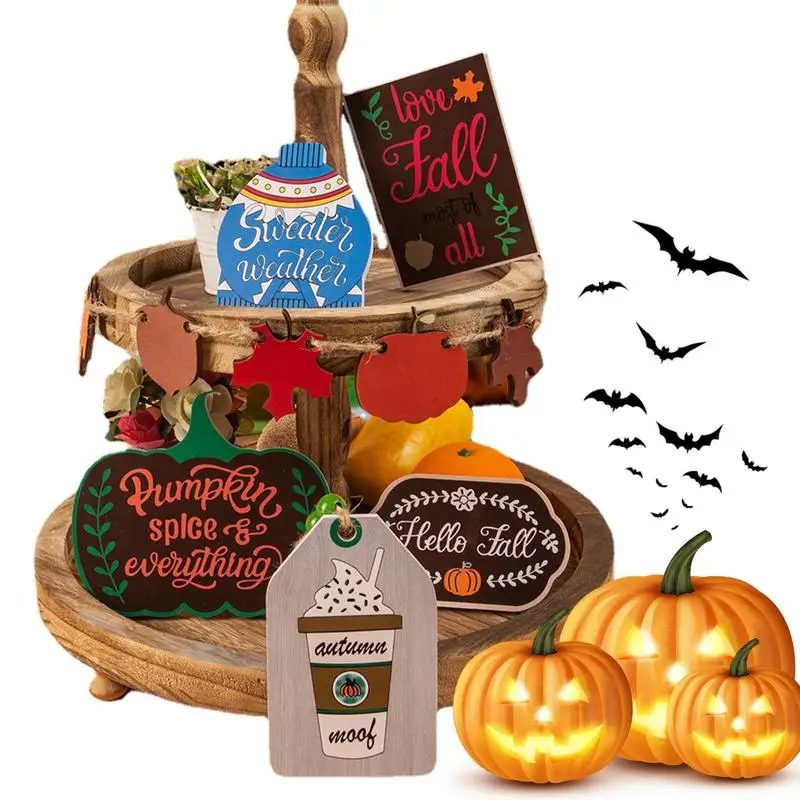

Fall Tiered Tray Decor 6 Pieces Fall Tiered Tray Decorations Set Pumpkin Maple Leaf Theme Sign Fall Ornament Set Thanksgiving
