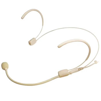 베이지 더블 이어후크 헤드셋 마이크, 헤드웨어 마이크, 앰프용 3.5mm 플러그, 라이브 방송 녹화용 무선 마이크