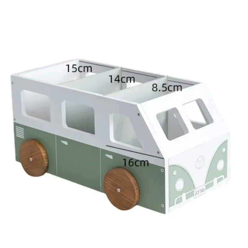 Wooden Bus Storage Cart Picture Book Organizer Movable Divider Bookshelf Bay Window Bedside Durable Design Easy Mobility