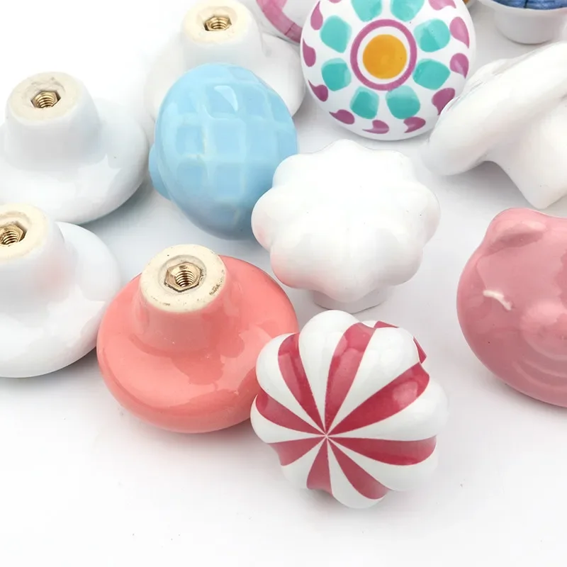 Rural Acme Nordic Style Ceramic Single Cartoon Round Wardrobe Kitchen Garden Door Handle Modern Cabinet Handle door handles cabinet handles