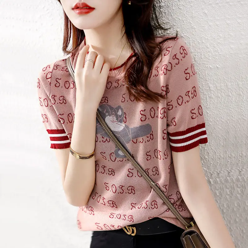 Tops Elegantes Para Mujer Manga Corta Cuello Redondo Verano Camiseta Blanca Mujer Suelta Impresión Dulce Camisetas Mujer Simple Y Exquisito Algodón Tops Verano Camiseta Básica Mujer Wk, Blanco-1, S