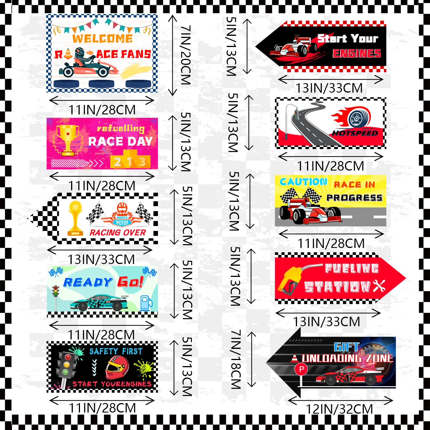 Racing Car Party Signs,10pcs Race Car Birthday Party Decorations Signs Set-Race Birthday Signs,Street Sign&Traffic Signs etc