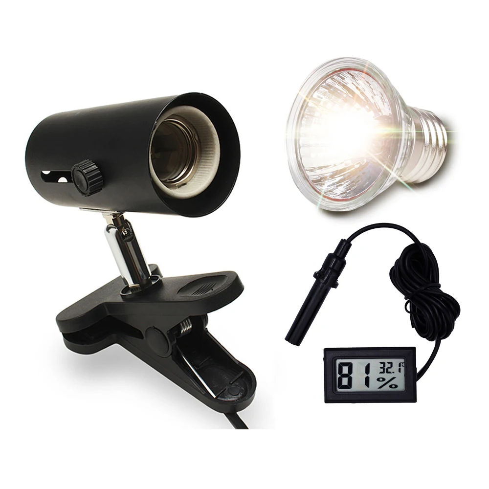 UVA+UVB 3.0 Reptile Lamp Kit with Clip-on Ceramic Light Holder Digital Thermometer Hygrometer Turtle Tortoises Basking UV Lamp